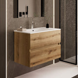 AQUORE SEVILLA Mueble de Baño con Lavabo Suspendido 2 Cajones Color Roble Ostippo