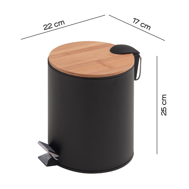 GEDY 13094100000 KENTA Papelera Caída Amortiguada 3 Litros Natural-Negro Mate