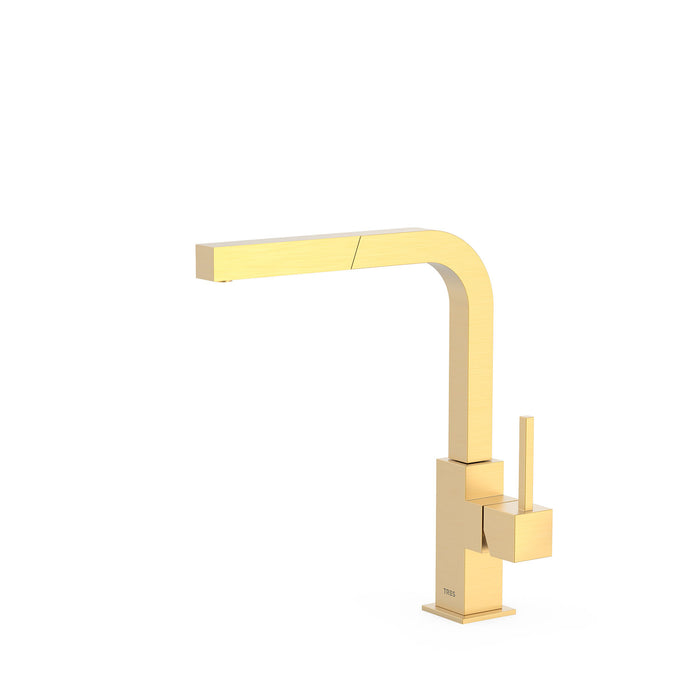 TRES 006437OM COCINA Grifo Monomando con Caño Extraíble Fregadero Color Oro Mate 24K