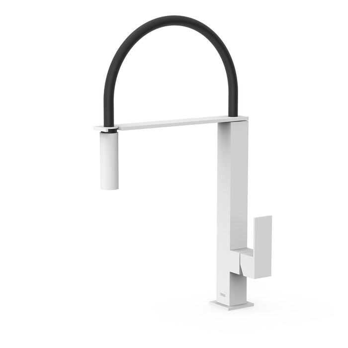 TRES 00648701BM COCINA Grifo Monomando con Caño Flexible Fregadero Color Blanco Mate