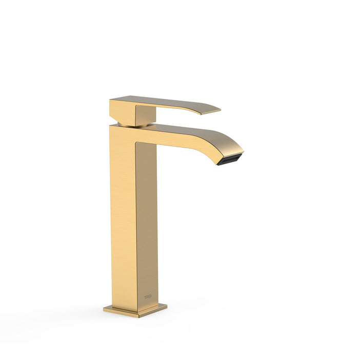 TRES 00661001OM CUADRO Grifo Monomando Caño Alto para Lavabo Color Oro Mate 24K