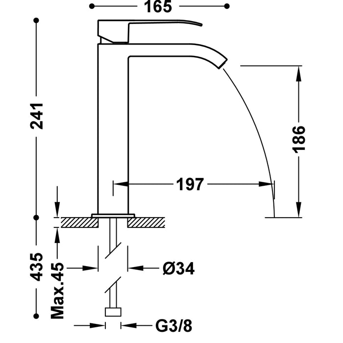 TRES 00661001NM CUADRO Grifo Monomando Caño Alto para Lavabo Color Negro Mate