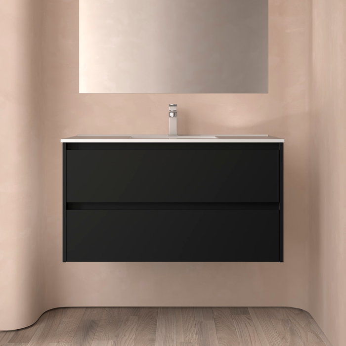 SALGAR NOJA Mueble de Baño con Lavabo 2 Cajones Color Negro Mate