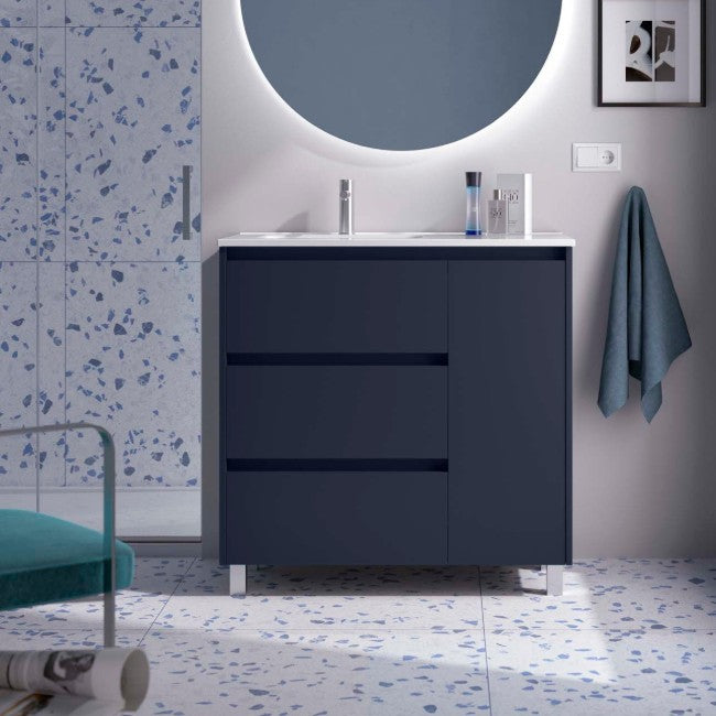 SALGAR NOJA 910 Mueble de Baño con Lavabo 3 Cajones 1 Puerta Derecha Color Azul Mate