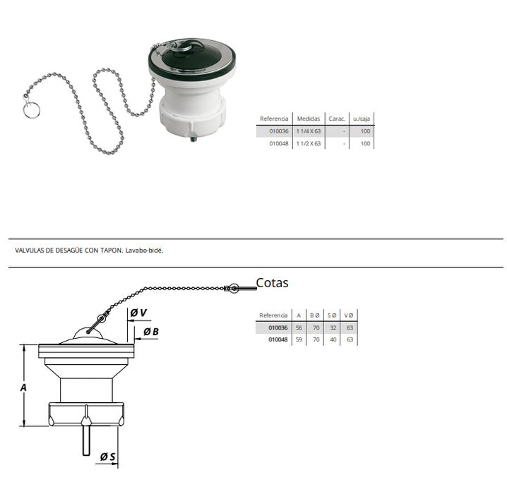 RIUVERT R-62 Válvula Lavabo o Bidé Juntafix 1 1/4