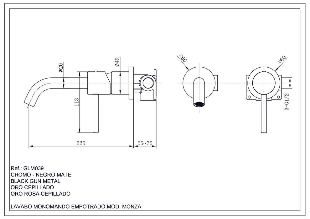 IMEX GLM039/BGM MONZA Grifo Monomando Lavabo Empotrado Black Gun Metal