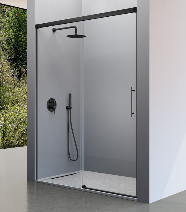KASSANDRA URBAN Mampara Frente de Ducha Fijos + Puerta Corredera Negro Mate Transparente