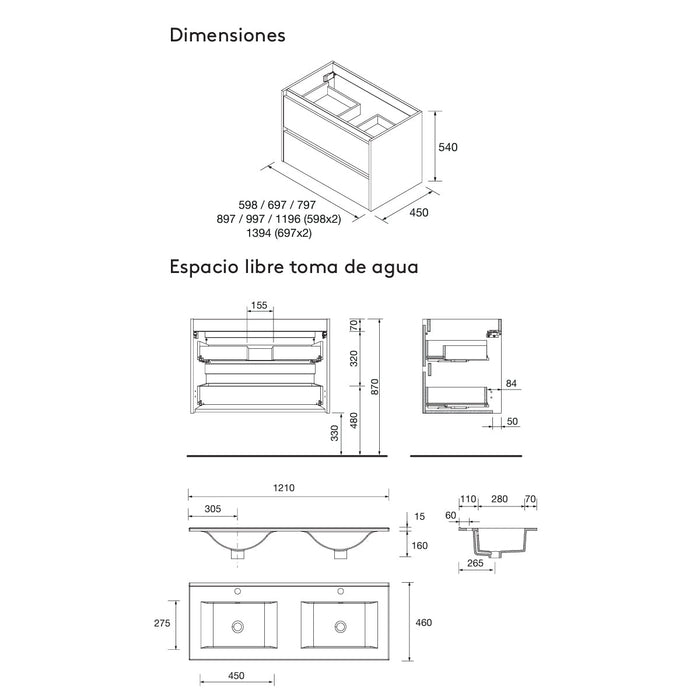 SALGAR 106176 NOJA Mueble de Baño con Lavabo 4 Cajones 120 cm Color Roble África