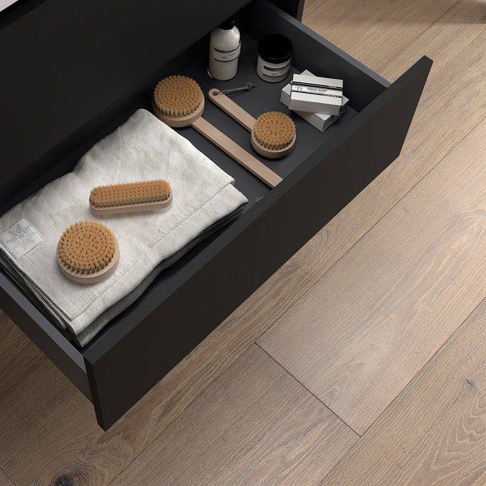 SALGAR NOJA 910 Mueble de Baño con Tapa Encimera 2 Cajones 1 Puerta Izquierda Color Negro Mate