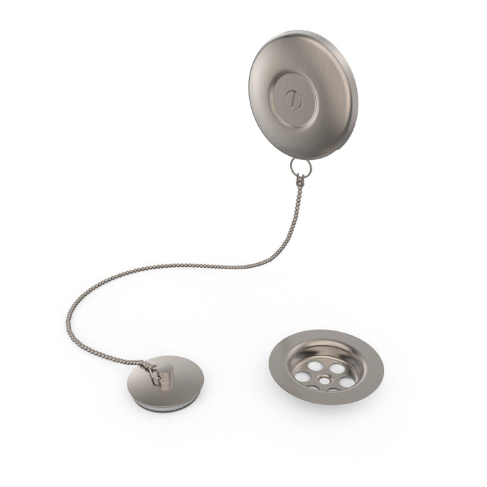 TRES 03474501AC COMPLEMENTOS DE GRIFERÍA Cazoleta Plana De Desagüe con Kit De Enganche De Cadenilla y Tapón para Bañera Acero