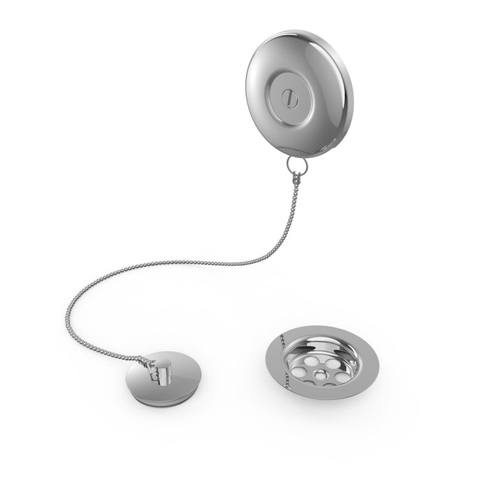 TRES 03474501 COMPLEMENTOS DE GRIFERÍA Cazoleta Plana De Desagüe con Kit De Enganche De Cadenilla y Tapón para Bañera Cromo