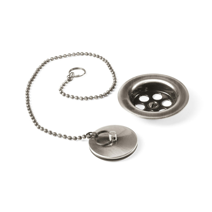 TRES 03474601AC COMPLEMENTOS DE GRIFERÍA Cazoleta Plana Desagüe con Cadenilla y Tapón Color Acero