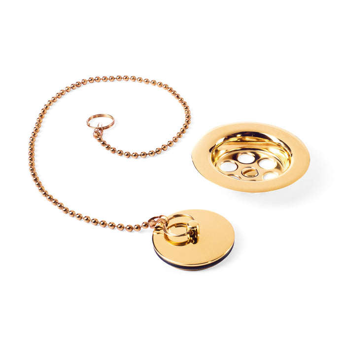 TRES 03474601OR Cazoleta Plana Rejilla con Cadenilla y Tapa Color Oro 24K Brillo
