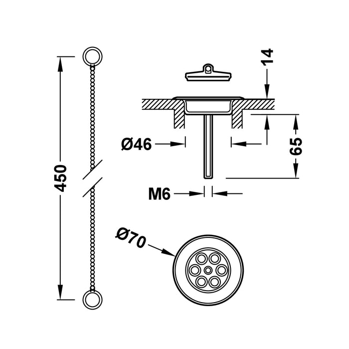 TRES 03474601LM COMPLEMENTOS GRIFERÍA Cazoleta Plana de Desagüe con Cadenilla y Tapón Latón Viejo Mate