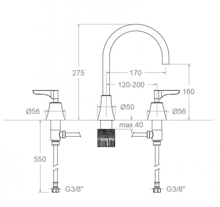 RAMONSOLER 914201MLOC ADAGIO Grifo Bimando de Lavabo Repisa Caño 170mm Oro Cepillado