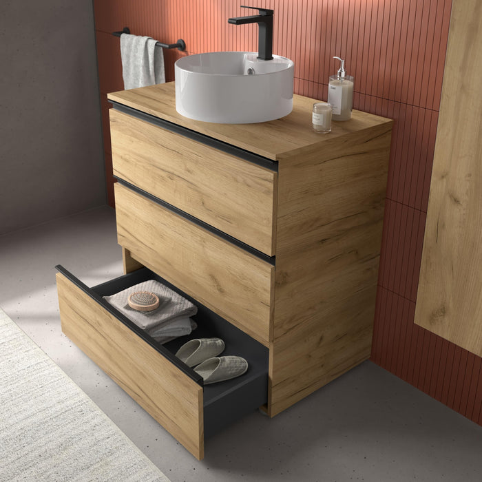 SALGAR BEQUIA METAL Mueble 3C Lavabo sobre encimera 120 cm Roble