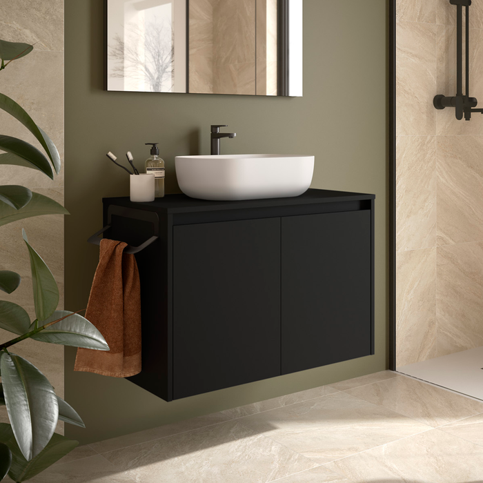 SALGAR NOJA Mueble de Baño con Tapa Encimera 2 Puertas Color Negro Mate