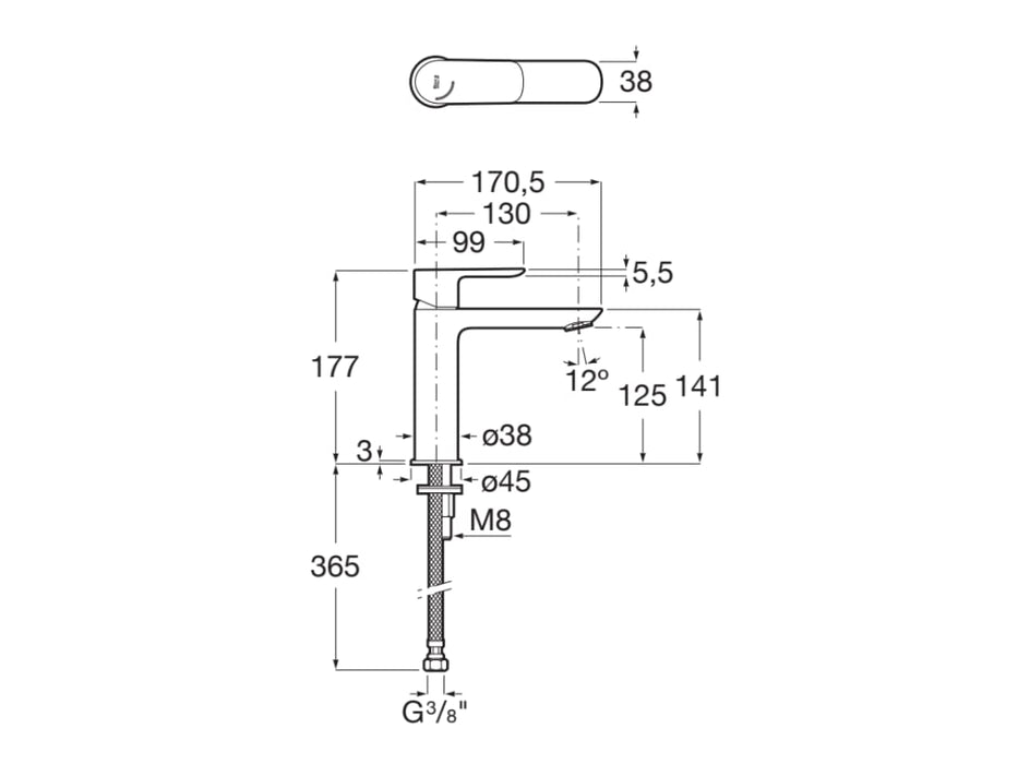 ROCA A5A336EC00 CALA Grifo Monomando Lavabo Con Caño Mezzo Cuerpo Liso Cold Start Cromo