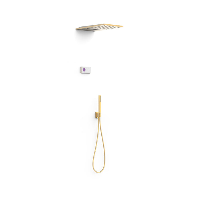 TRES 09286308OM SHOWER TECHNOLOGY Kit de Grifo Termostático Electrónico Empotrado de 3 Vías Blue Edition Ducha Oro Mate 24K