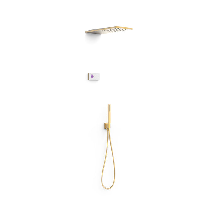 TRES 09286551OM SHOWER TECHNOLOGY Kit de Grifo Termostático Electrónico Empotrado de 2 Vías Blue Edition Ducha Oro Mate 24K