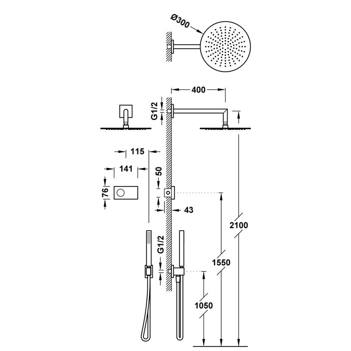 TRES 09286558 Kit electrónico de Ducha termostático Empotrado