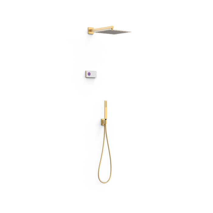 TRES 09286563OM SHOWER TECHNOLOGY Kit de Grifo Termostático Electrónico Empotrado de 2 Vías Blue Edition Ducha Oro Mate 24K