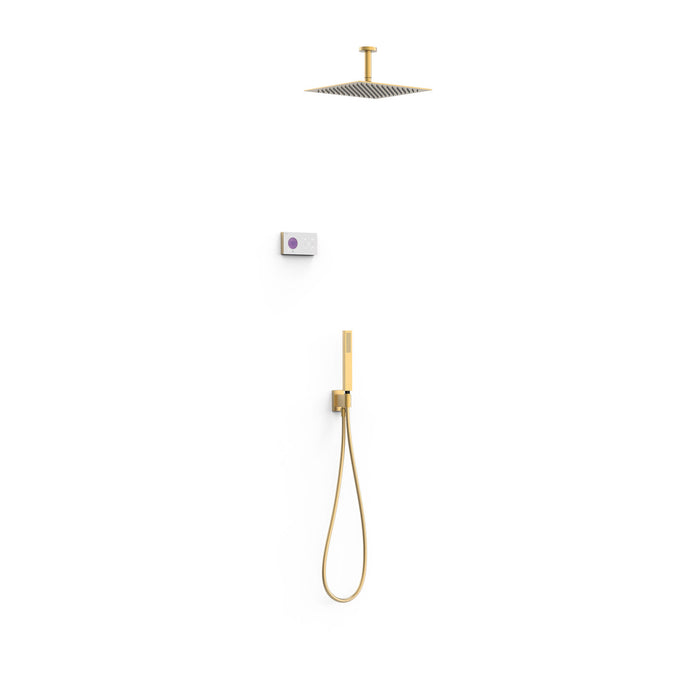 TRES 09286564OM SHOWER TECHNOLOGY Kit de Grifo Termostático Electrónico Empotrado de 2 Vías Blue Edition Ducha Oro Mate 24K