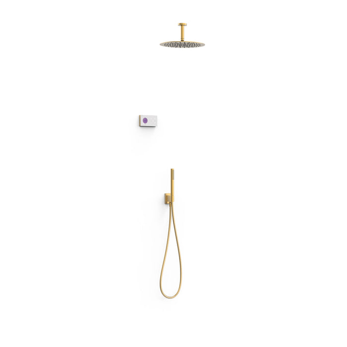 TRES 09286567OM SHOWER TECHNOLOGY Kit de Grifo Termostático Electrónico Empotrado de 2 Vías Blue Edition Ducha Oro Mate 24K
