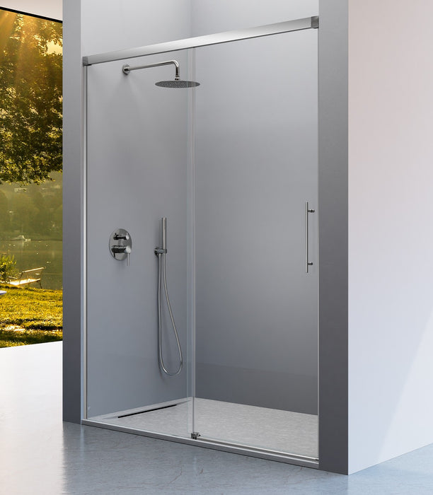 KASSANDRA URBAN Mampara Frente de Ducha Fijos + Puerta Corredera Plata Mate Cepillado Transparente