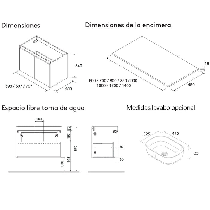 SALGAR NOJA Mueble de Baño con Tapa Encimera 2 Puertas Color Azul Mate