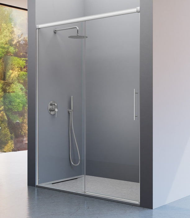 KASSANDRA URBAN Mampara Frente de Ducha Fijos + Puerta Corredera Plata Brillo Transparente