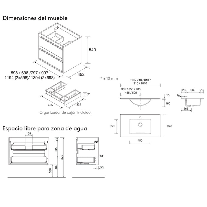 SALGAR ATTILA Mueble de Baño con Lavabo 2 Cajones Color Natural