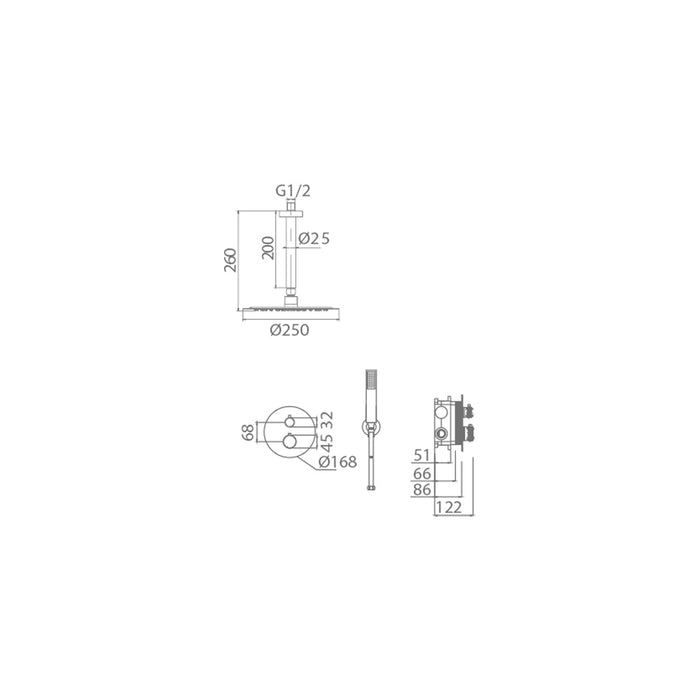 IMEX GTS060 SALERNO Conjunto Ducha Termostático Empotrado Cromo