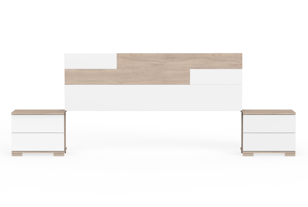 MUEBLES PITARCH pack mesitas y cabecero Erika Roble Aurora/Blanco