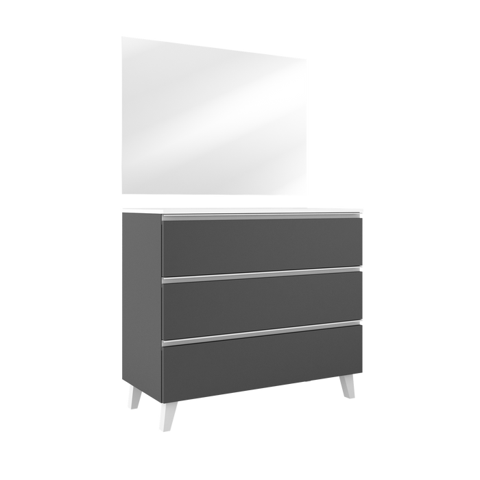 VISOBATH GRANADA Conjunto Mueble de Baño Completo 3 Cajones Color Ceniza Tirador Blanco