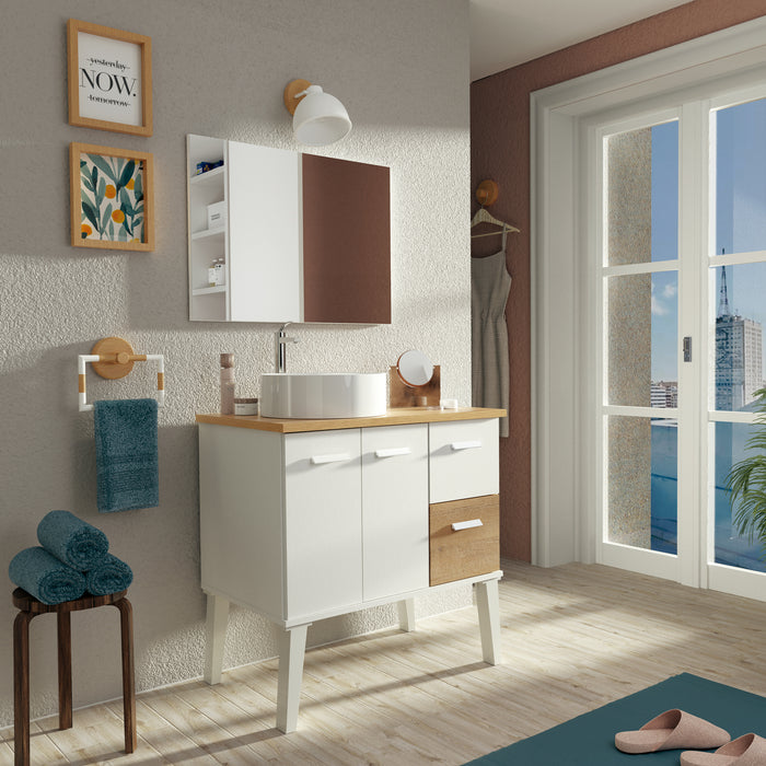 MUEBLES PITARCH Mueble de Lavabo Aqua Blanco/Roble Gold