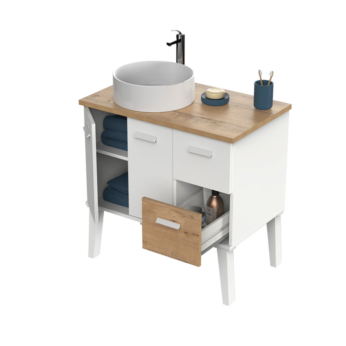 MUEBLES PITARCH Mueble de Lavabo Aqua Blanco/Roble Gold