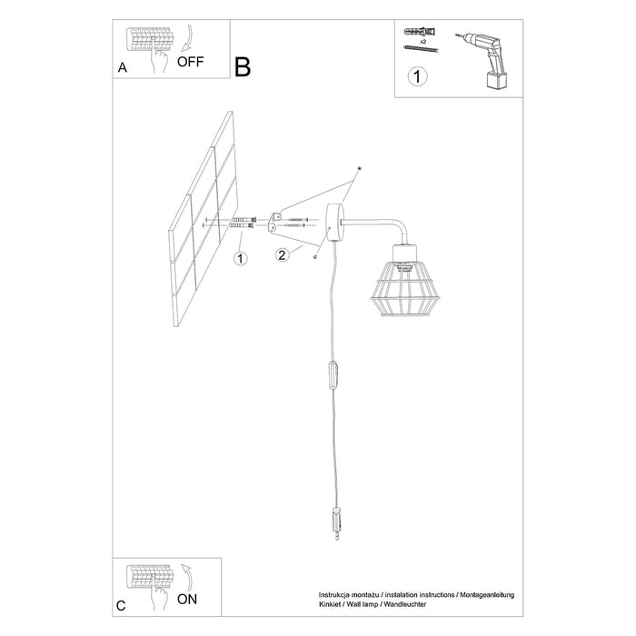SOLLUX SL.1164 SUBA Lámpara de Pared E27 Negro