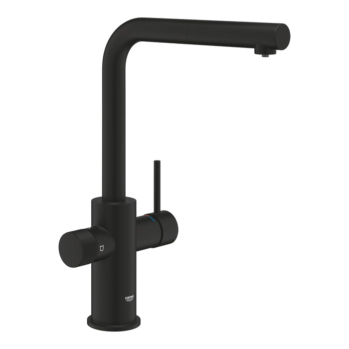 GROHE 30 590 KF0  BLUE Pure Minta Monomando de fregadero para sistemas de agua filtrada con caño extraíble negro