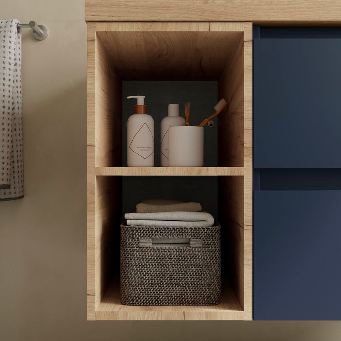 SALGAR BEQUIA Mueble de Baño con Lavabo 2 Cajones 2 Huecos Izquierda Azul Mate Roble