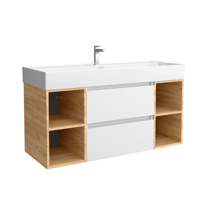 SALGAR 102231 BEQUIA Mueble de Baño con Lavabo 120 2 Cajones y 4 Huecos Blanco Roble África