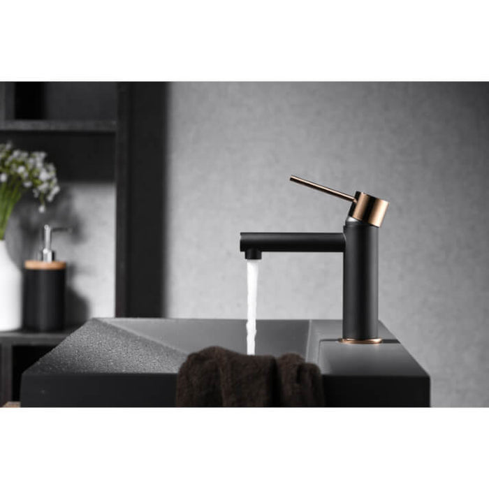 IMEX BDYS045-1NOR MILOS STICK Grifo de Lavabo Negro Oro Rosa
