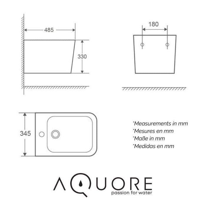 AQUORE 385977 PISA Bidé Suspendido Compacto Blanco Brillo