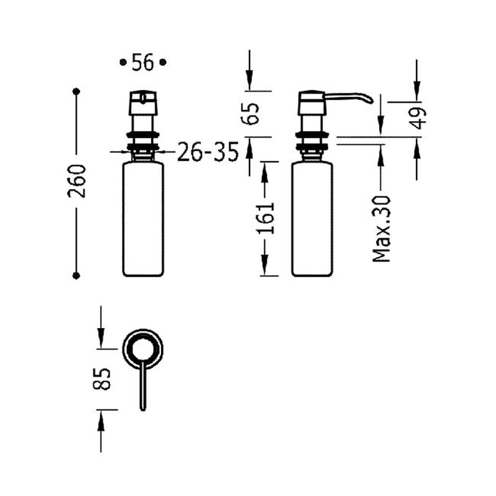 TRES 13474110BM COCINA Dispensador de Jabón Empotrado a Encimera Color Blanco Mate