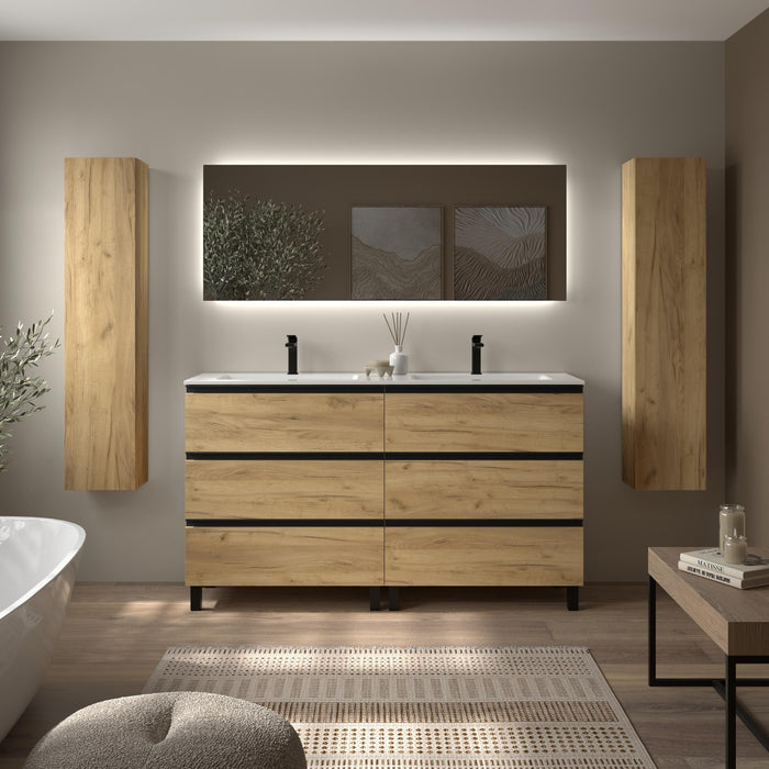 SALGAR BEQUIA METAL Mueble 3C Lavabo Vilna 160 cm Roble