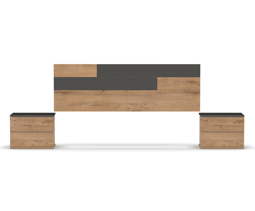 MUEBLES PITARCH pack mesitas y cabecero Erika Roble gold/Gris