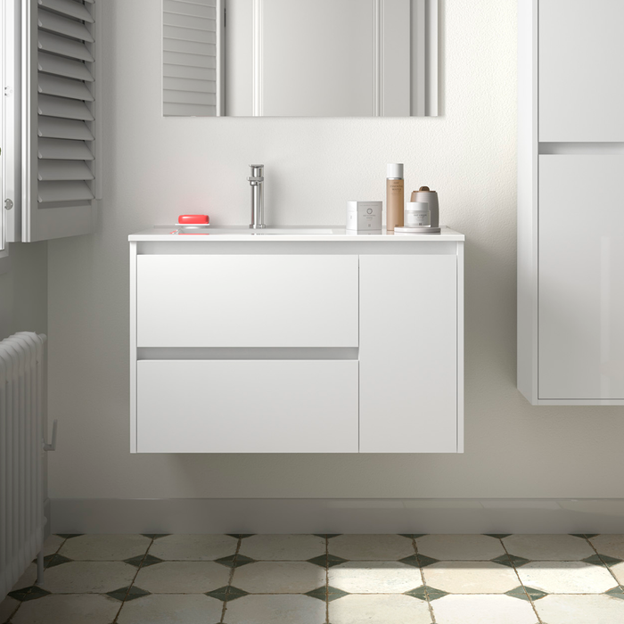 SALGAR NOJA 910 Mueble de Baño con Lavabo 2 Cajones 1 Puerta Derecha Color Blanco Brillo
