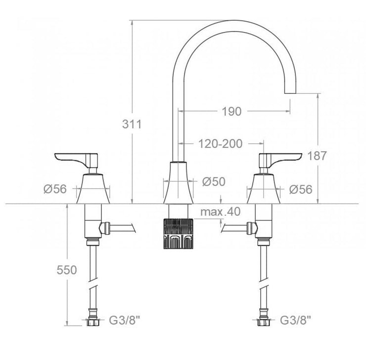 RAMONSOLER 914202MLNM ADAGIO Grifo Bimando de Lavabo Repisa Caño 190mm Negro Mate