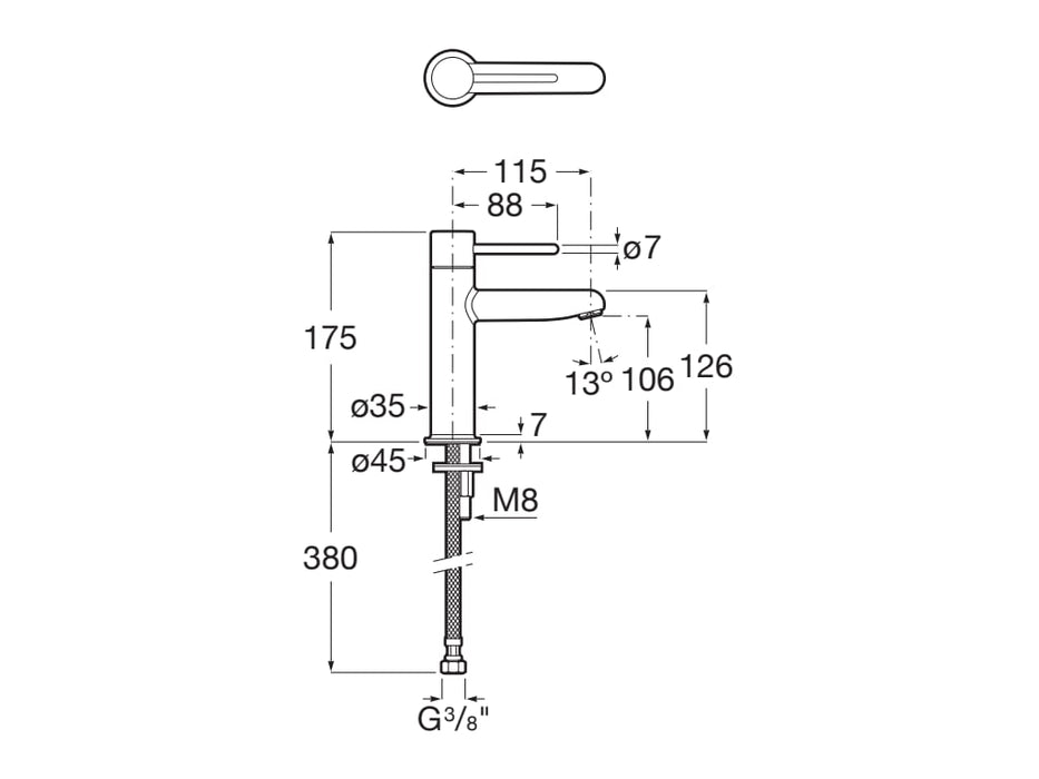 ROCA A5A323FP30 NU Grifo Monomando Lavabo Cold Start Maneta Pin Blanco Brillo