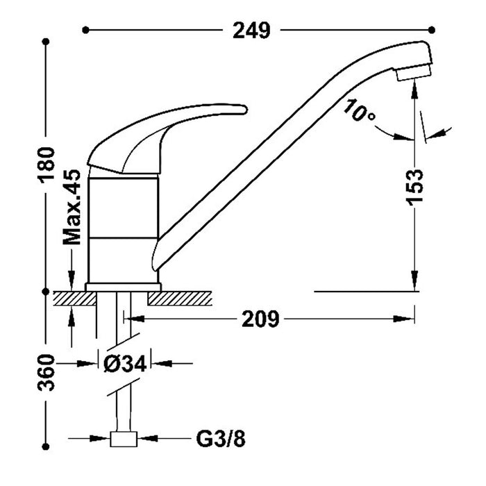 TRES 172333 COCINA Grifo Monomando Fregadero Cromo